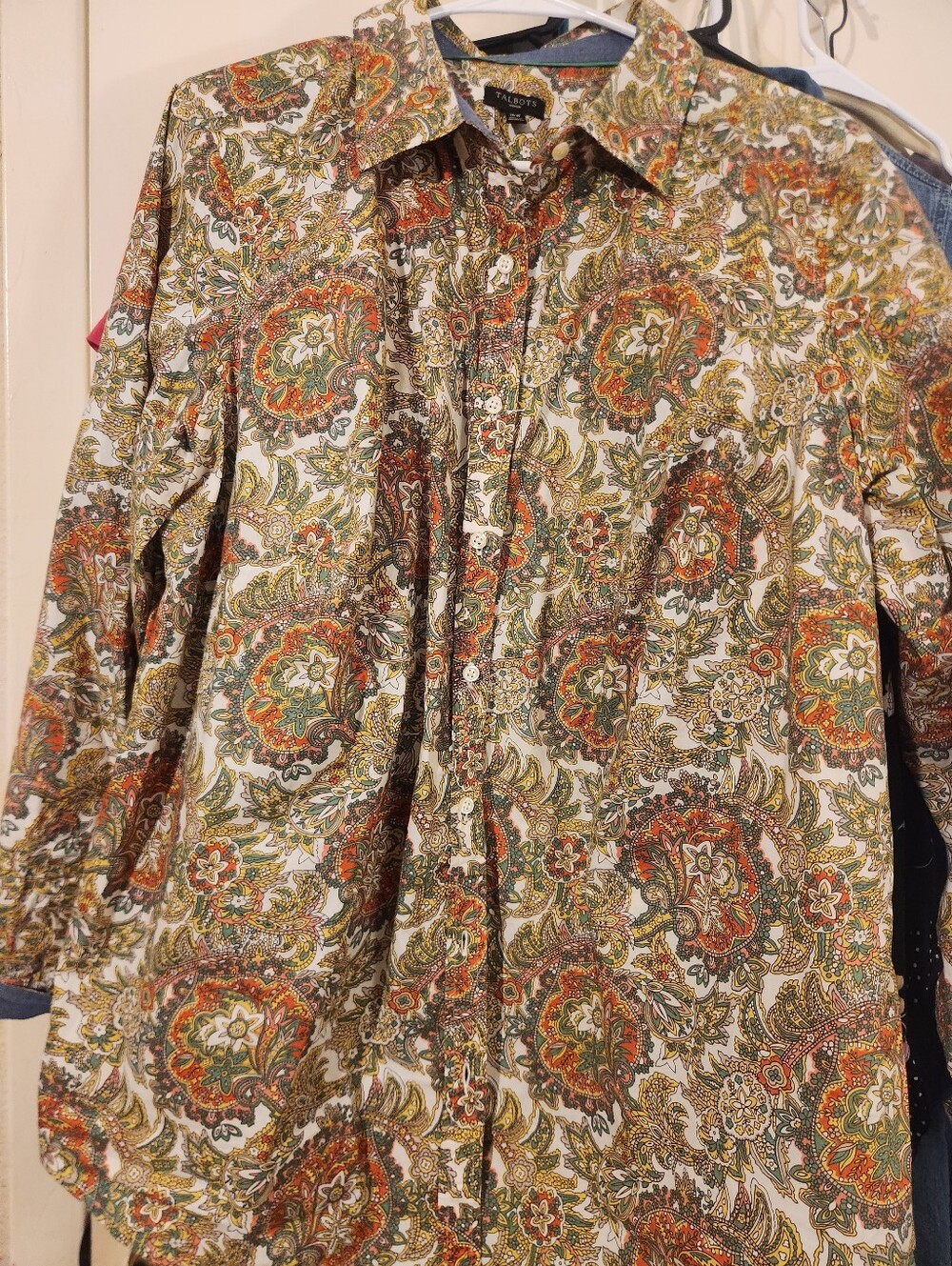Talbots Paisley Button-Up Cotton Shirt Sz 16W
